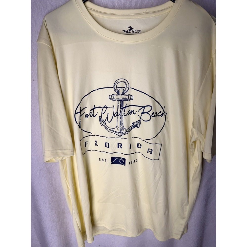 Alvins Island Shirt Mens XL Fort Walton Beach Florida Anchor Surf Pale Yellow